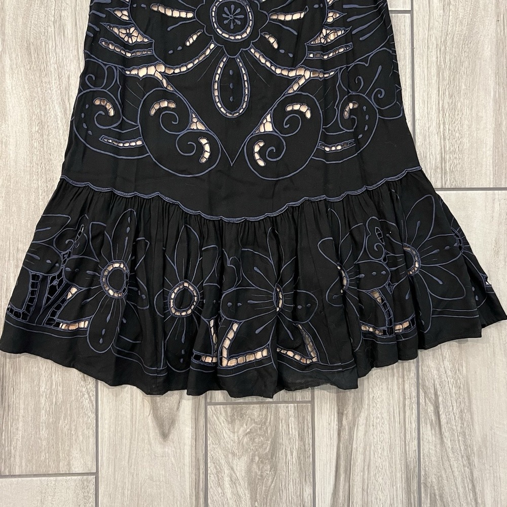 Free People Y2K  Mini Dress Sz S Black Embroidered Crochet Open Back $165 - Picture 5 of 12